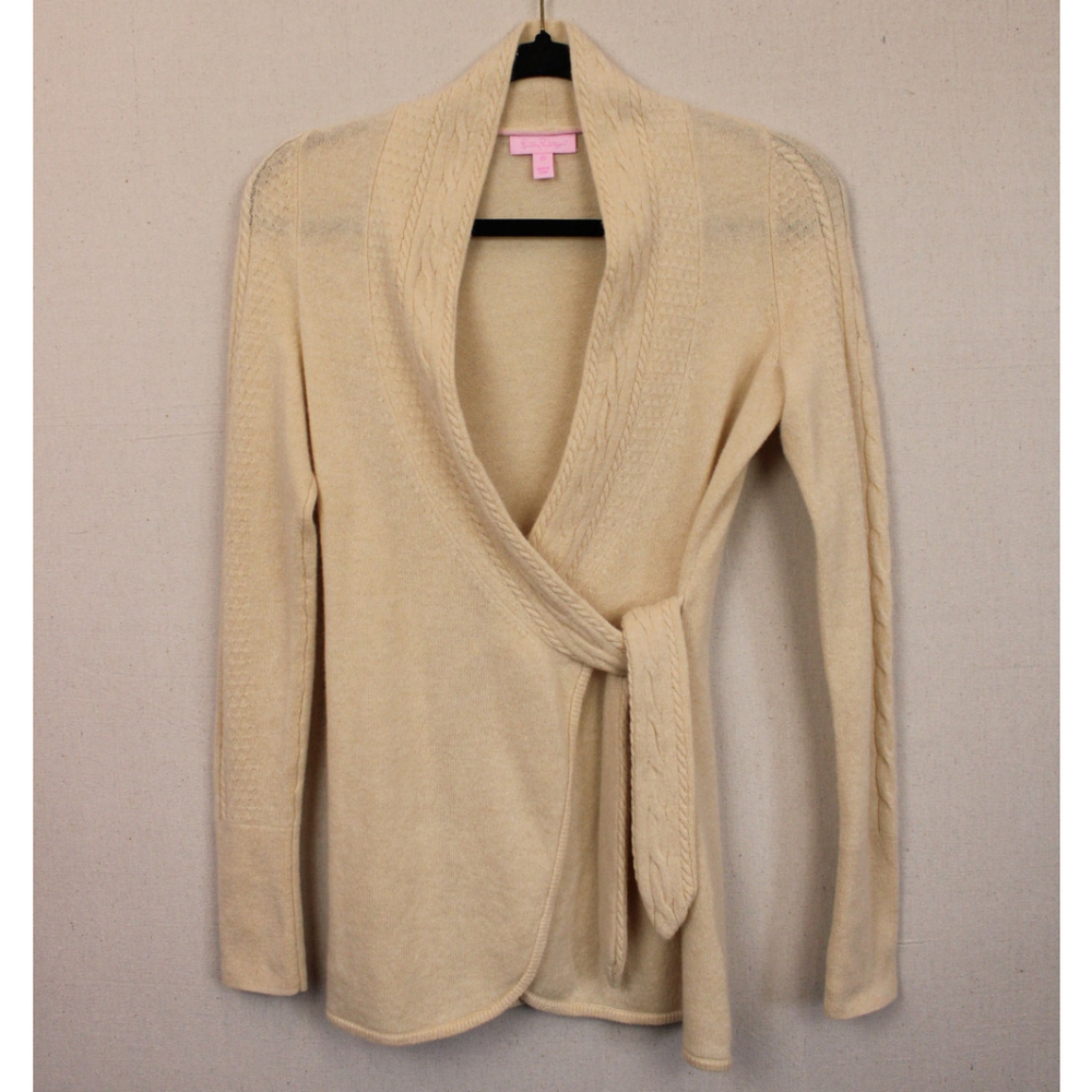 Lilly Pulitzer Elizabeth cashmere beige wrap cardigan sweater-XS